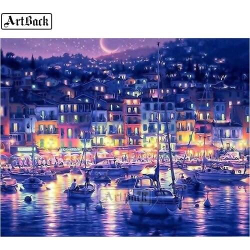 5d diy diamond painting city night scene icon full square landscape rhinestone 3d diamond mosaic hand diamond embroidery sticker