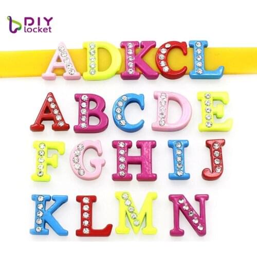 8MM Color Half Rhinestone Slide Letters "A-Z Can Choose Each Letters" (20 pieces/lot) Fit Wristband & Bracelet LSSL026