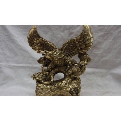 9 Chinese Folk Refined Copper Bronze Feng Shui awing Fly Eagle hawk Statue