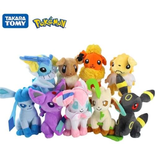 9PCS TAKARA TOMY Pokemon Pikachu Pokemon 20cm Glaceon Leafeon Umbreon Sylveon Action figure Plush Toy Kids birthday Toy gift
