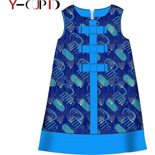 African Clothes for Kids Summer Lovely Girls Ankara Print Sleeveless Dresses Bazin Riche Children 100% Cotton Outfits YS1845009