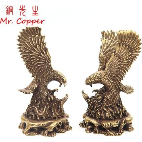 Antique Copper Flying Eagle Catching snake Statue Animal Sculpture Retro Brass Figurines Miniature Ornament Home Feng Shui Decor