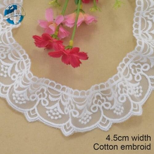 4.5cm width white cotton embroided lace ribbon guipure trim DIY wedding Accessories dolls lace african french lace applique#3897