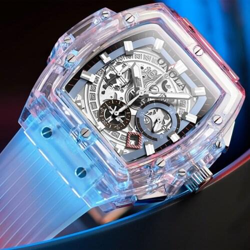 ONOLA Men Watch Top Brand Luxury Mens Fashion Transparent Plastic Case Quartz Watches Waterproof Wristwatch Relogio Masculino