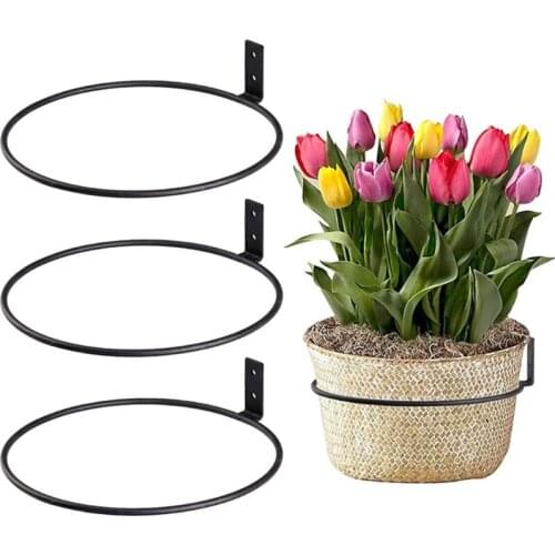 Flower Pot Holder Ring Wall Mount Planter Tray Rack Bracket for Patio Balcony Fence Garden Decor
