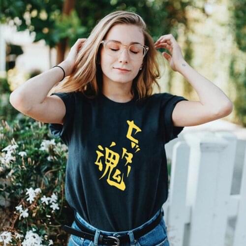 Japan Anime Clothes Womens Haikyuu Graphic Summer T Shirt Cool Japan Words Soul Printed Tops Cotton Fashion Harajuku Loose Tee