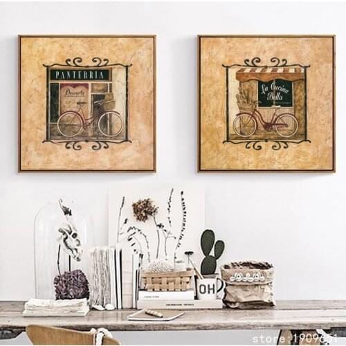 Cotton no frame pastoral cartoon bicycle canvas printings oil painting printed on cotton wall art decoration pictures