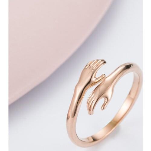 INSCHIC Hot Sale Romantic Rose Golden Hands Hug Couple Rings For Lover Stainless Steel Women Male Pairs Ring Valentines Day Gift