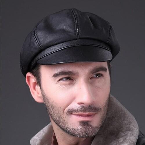 Aorice Genuine Soft Leather Driving Flat Cap 2020 Autumn Winter Mens Stylish Fashion Outdoors Sport Keep Warm Hat Black