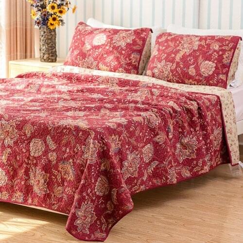 CHAUSUB Vintage Quilts Cotton Quilt Set 3PCS Quilted Bedspread For Bed Cover Sheet Pillowcase King Queen size Red Coverlets