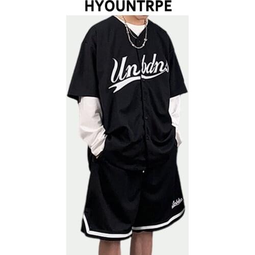 2 Pieces Sets Mens Baseball Tee Shirts and Elastic Waist shorts drawstring sweatshorts New Hip Hop Tracksuit Streetwear Sets