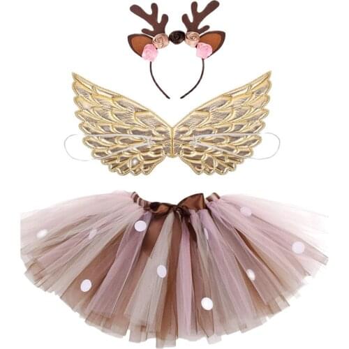 Cosplay Party Fawn Skirt Cartoon Photography Tutu Clothes for Christmas Halloween Purim Elk Elastic Band Costume Deer Headband