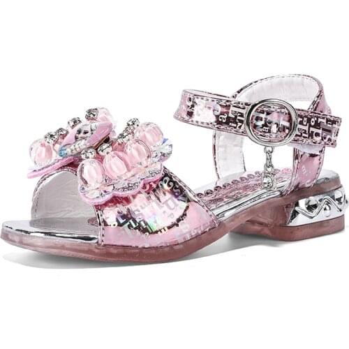 2021 Princess Summer Childrens Sandals Kid Girls Cute Beach Sandals Bowknot Slippers Glitter Shoes Flower Squre Heels Shoes
