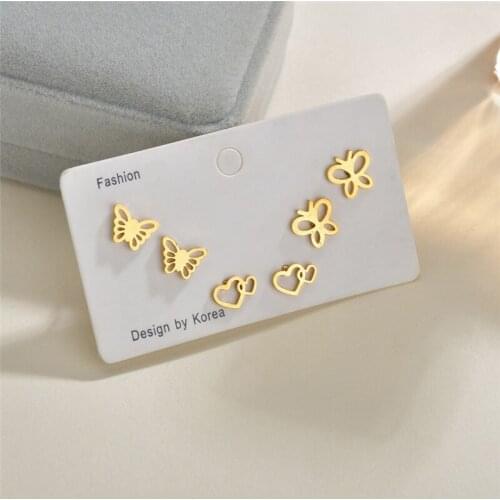Fashion Korean Butterfly Heart Moon Hollow Butterfly Stud Earrings for Women Wedding Earrings Set Jewelry Gift