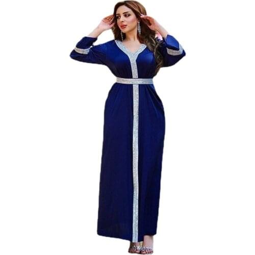 Muslim Fashion Women Turkish Abaya Dubai Caftan Satin Long Dress Elegant Ladies Party Diamonds Shiny African Robes Boubou