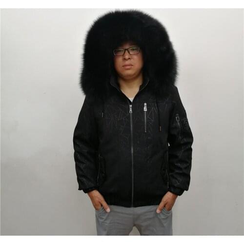 2019 Mens Real Mink Fur Coat Parkas Natural Fox Fur Collar Genuine Fur Jacket Hooded Winter Thick Warm Outwear Short Style