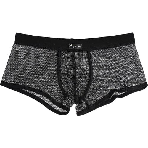 Men Sexy Boxers Underwear For Man Gay Shorts Bulge Pouch Mesh Ultra-thin Transparent Boxers Shorts Underpants Cuecas Masculinas