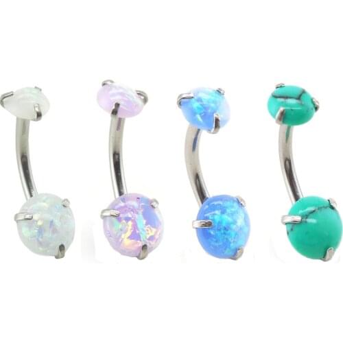 1pc Stainless Steel Prong Set Opal Stone Piercing Belly Button Navel Ring Body Jewelry Stud 14g