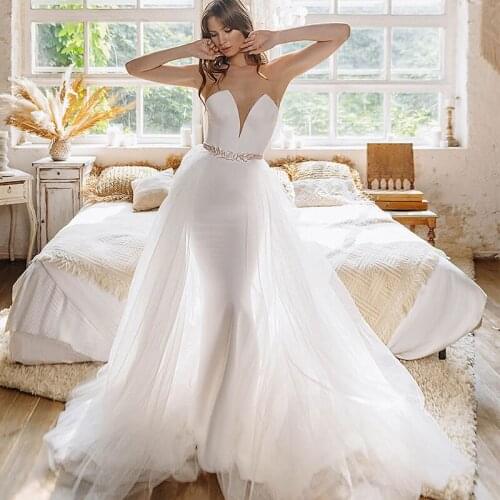 2021 Latest Arrival Mermaid Wedding Dresses Sleeveless Wedding Gowns with Detachable Skirt Bridal Dresses Open Back Court Train