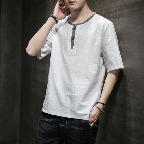 New Japanese Kimonos Short-Sleeved Retro T-shirt Harajuku Yukata Japan Summer Male Linen and Cotton Men Shirts New Asian Costume