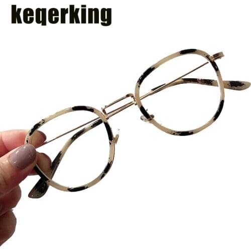 Retro College Wind Glasses Frame Oval Frame Metal Thin Legs Frame Glasses Flat Mirror Tide Temale Equipped Nearsighted Eyewear