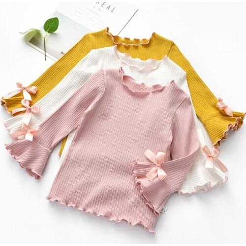 Autumn Baby Girls Cute Sweater 3-8 Years kid Girl Long-sleeved High-necked Bottoming Blouse Bow Tops Thermal Underwear