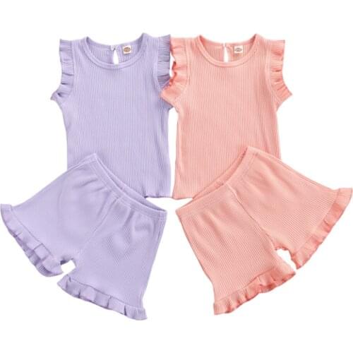 1-6Y Summer New Fashion Kids Girls Clothes Sets Toddler Baby Cotton Knitted Sleeveless Pullover Tops Shorts 2pcs Children Suit