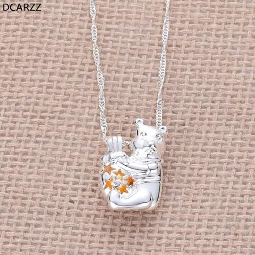 Cartoon Bear Necklace the Pearls Cage Locket Pendant Girls Gifts Silver Plated Winnie Necklace Kids DIY Jewelry Wholesale