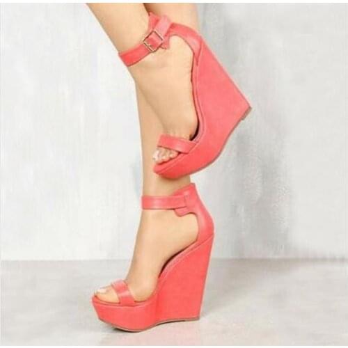 Elegant Women Ankle Buckle Strap High Wedge Summer Sandals Female Fashion High Platform Open Toe Dress Party Sandal Shoes