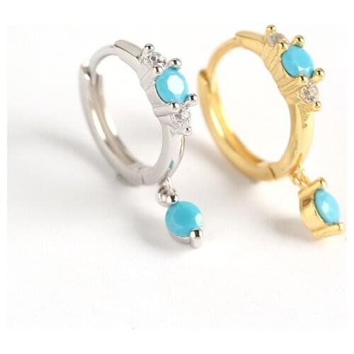 925 Sterling Silver Earring Fashion Short small Turquoise Cross Pendant Drop Earring Personality Cute Trend Woman Girl Ear Jewel