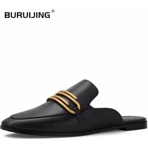 2020 Women Flat Slippers Summer Ladies Leather Slip On Casual Shoes Woman Comfortable Slides Fashion Female Mules Footwear New
