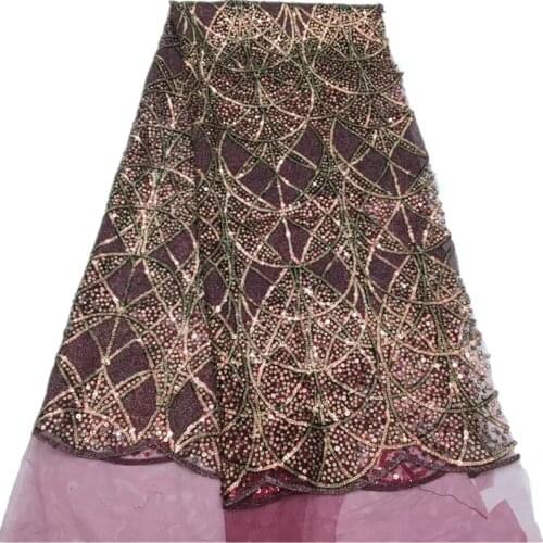 SJ Lace 2021 Latest African Sequins Lace Fabric Embroidery French Mesh Lace Fabric With Sequins Nigerian Tulle Lace xx6-74