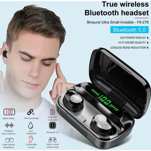 TWS Blue-tooth Headset Waterproof Binaural Wireless Earphone, Blue-tooth 5.1 IPX7 Waterproof Earphone With 2000mAh Charging Box