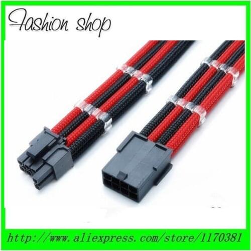 12" Single Sleeved Black & Red PCI-E GPU 8 Pin to 6+2 Pin PCI-E Power Extension Cable + 2PCS Cable Comb