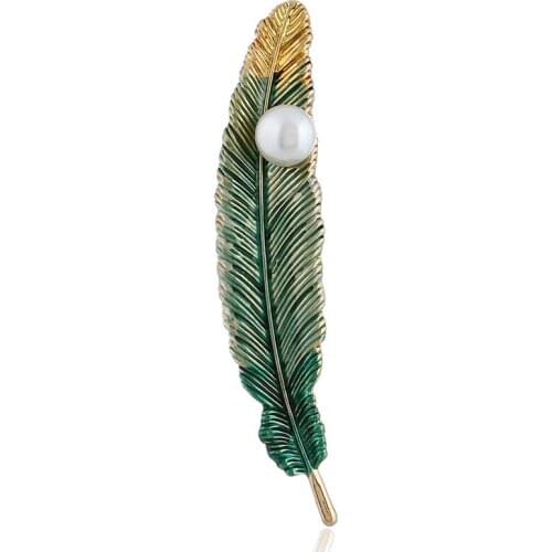 Vintage Feather Pins Brooch Simulated Pearl Alloy Pin Brooches For Men Women Jewelry Accessories Party Gift