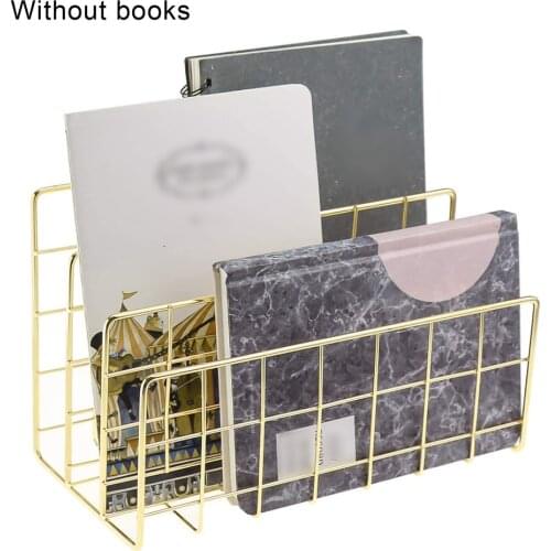 File Storage Box Creative Metal Three Grid Bookshelf Desk Books Newspaper Magazine Organizer Desk Bookshelf Storage Rack