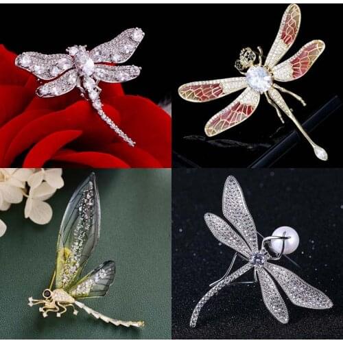 BSL Jewelry Store High Quality Fashion Dragonfly Brooches For Women With Zircon And Shell Pearl Christmas Gift