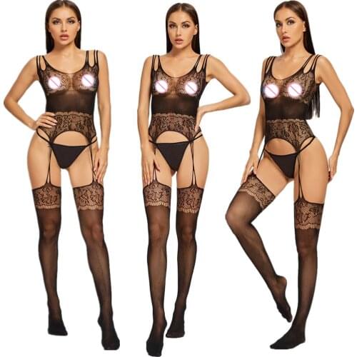 Womens Fishnet Bodystocking Sexy Erotic Lingerie clothes Teddies Rhinestone Body suits Crotchless bodysuit transparent Tights