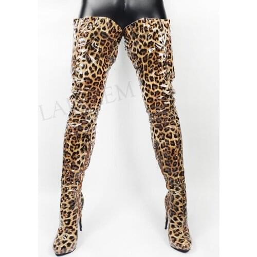 SEIIHEM SEXY Women Crotch High Platform Boots Leopard Heels Thigh High Boots Donne Stivali Shoes Woman Big Size 43 44 47 52