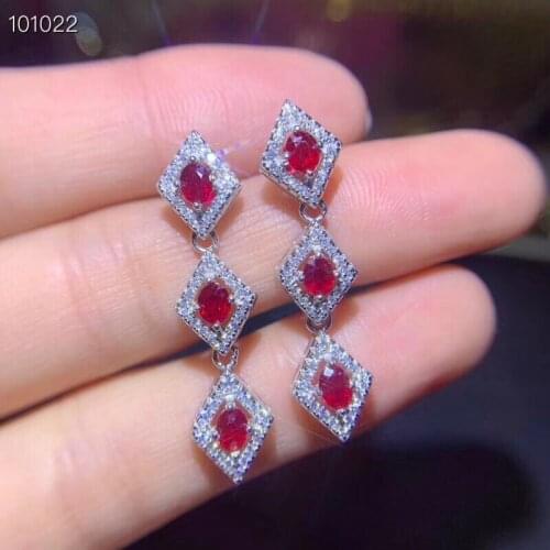 Natural red ruby gem drop earrings Natural gemstone earrings Elegant lovely geometry rhombus 925 silver female party jewelry