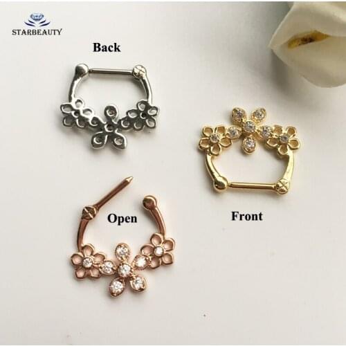 1 pc/lot Triple Flower Nose Rings Studs Fake Nose Piercing Septum Clicker Body Jewelry Cute Surgical Steel Nose Ring 16G Pircing