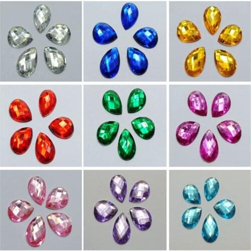 100 Flatback Acrylic Rhinestone TearDrop Gem Bead 13X18mm No Hole Various Colour