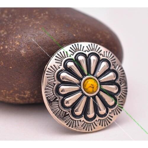 10X Southeast Silver Floral Yellow Turquoise Leathercraft Luggage Bag Accessories Clothes Connector Sewing Shank Button Concho