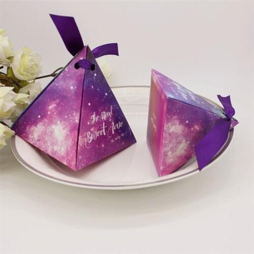 20pcs/lot Creative Starry Wedding Sweet Box Cake Shape Candy Box Party Favor Sweet Love Star Sky Blue Gift Box With Ribbon