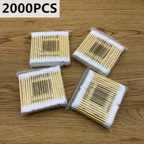 2000pc Double Head Cotton Swab Bamboo Cotton Swab Wood Sticks Disposable Buds Cotton For Beauty Makeup Nose Ears Cleaning Tools