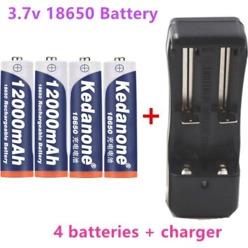 2022 New 18650 3.7V battery Rechargeable Battery 3.7V 18650 12000mAh Li-ion battery For Flashlight Torch Battery+Charger