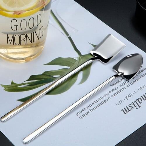 304 Stainless Steel Spoon Creative Retro Industrial Flat Tip Shovel Shovel Dessert Long Handle Stirring Ice Spoon
