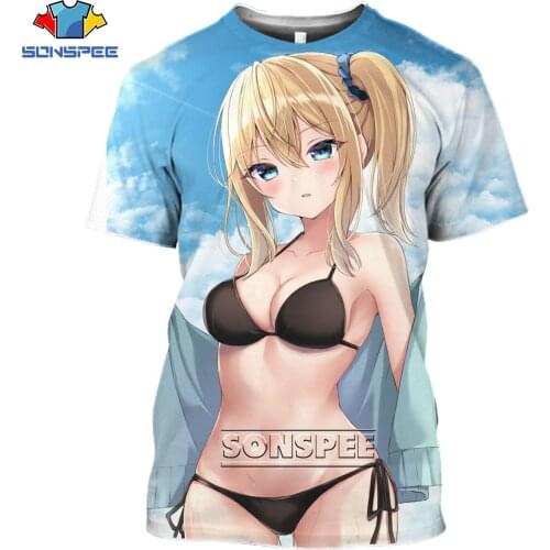 SONSPEE 3D Anime Bikini Girl Print T-shirt Beach Sexy Loli Butt Breasts Otaku Casual Cartoon Oversize Mens Womens Harajuku Top