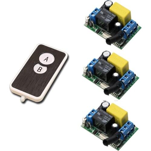 AC 220V 1CH 10A Wireless Remote Control Switch 3 Receivers + Transmitter Learning Code Momentary Toggle Latched Adjusted