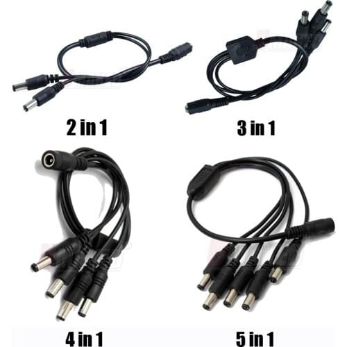 DC Power 1 Female to 2 3 4 5 8 Male Way Splitter Adapter Connector Plug Cable 5.5mm*2.1mm 12V For CCTV Camera LED Strip Light